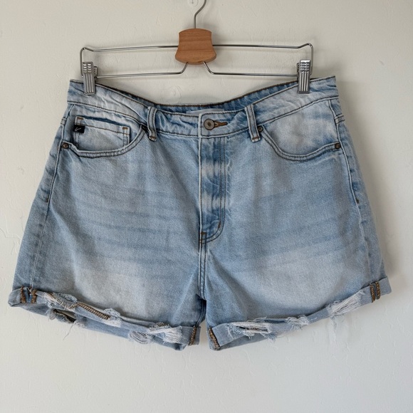 KanCan Pants - KanCan Light Wash Distressed Rolled Hem Denim Jean Shorts Size 13/30